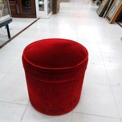 複数在庫 昭和レトロ スツール 直径約39cm 高さ約37cm 布張り 赤系 椅子 オットマン 苫小牧西店の画像