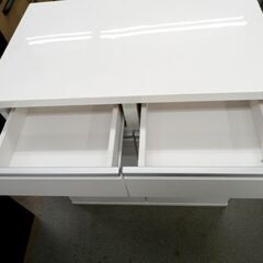 キッチンカウンター 幅80㎝ バーカウンター ホワイト 鏡面仕上げ 白 引出し収納付き 西岡店の画像