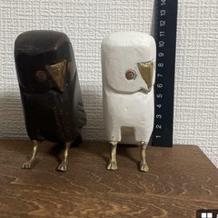 鳥 置物 オブジェ バード 木製 2個セットの画像