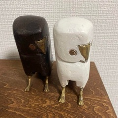 鳥 置物 オブジェ バード 木製 2個セットの画像