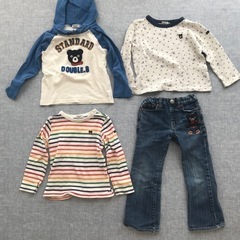 ①サイズ110ミキハウスダブルB 長袖Tシャツ3枚ジーパン1着セットの画像