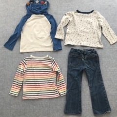 ①サイズ110ミキハウスダブルB 長袖Tシャツ3枚ジーパン1着セットの画像