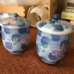 ワンコイン【未使用品/陶磁器】有田焼 夫婦茶碗 椀 湯のみ 湯飲み 蓋付 揃え 器 裏印 昭和？和食器 工芸品 美術の画像