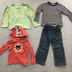 ②サイズ110ミキハウスダブルB 長袖Tシャツ3枚ジーパン1着セットの画像