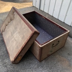 昭和レトロ 木製 蓋付き ボックス 金属 持ち手 長期保管品の画像