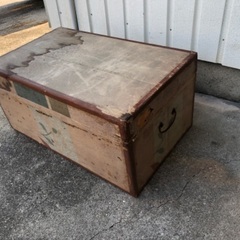 昭和レトロ 木製 蓋付き ボックス 金属 持ち手 長期保管品の画像