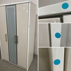 ニトリ 3ドア ワードローブ オレオール 幅100 高さ180 ハイグロスホワイト木目 衣類収納 ハンガー 洋服 観音 中古家具 店頭引取歓迎 R9874の画像