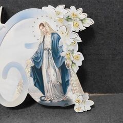 聖母マリア 木製 壁掛けプレート【イタリア製】/ マリア様 宗教画 アンティーク調 の画像