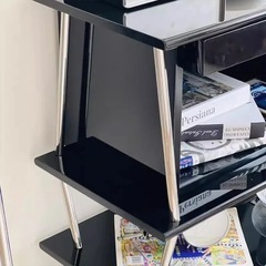 【未使用に近い】高級塗装 ブラック×ステンレス TVボード/ラック 幅80cm の画像