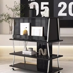 【未使用に近い】高級塗装 ブラック×ステンレス TVボード/ラック 幅80cm の画像