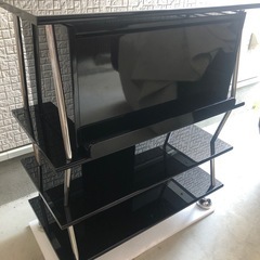 【未使用に近い】高級塗装 ブラック×ステンレス TVボード/ラック 幅80cm の画像