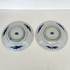 B【25*60108】旧家蔵☆HIBINO SEIZO JAPAN DACHI 大皿/染付 龍文 径36cm 2点セット 骨董品 美術品の画像