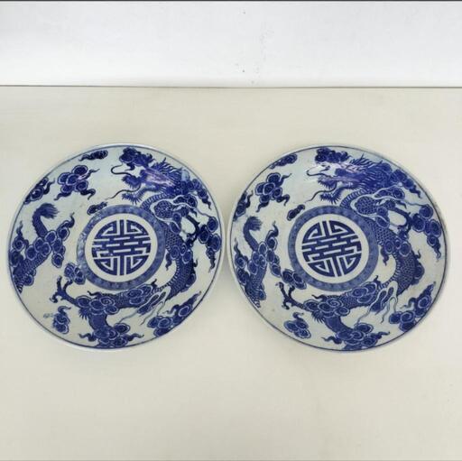 B【25*60108】旧家蔵☆HIBINO SEIZO JAPAN DACHI 大皿/染付 龍文