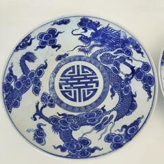 B【25*60108】旧家蔵☆HIBINO SEIZO JAPAN DACHI 大皿/染付 龍文 径36cm 2点セット 骨董品 美術品の画像