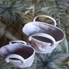花柄バック型陶器❢大小２個セット❢の画像