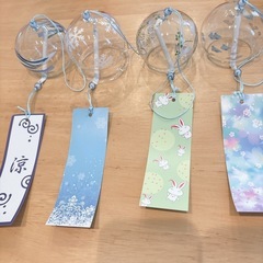風鈴 ガラス 手作り風鈴 四個セット 涼を楽しむ夏の風物詩の画像