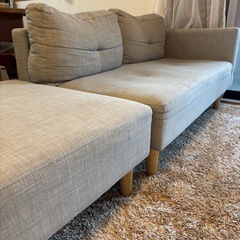 【中古3人掛けソファーオットマン付きグレー】の画像