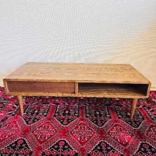 引き出し付き北欧風木製ローテーブル収納棚付きデザイン