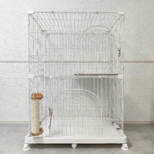 美品】アイリスオーヤマ 猫 2段ケージ 子猫 キャットゲージ キャスター