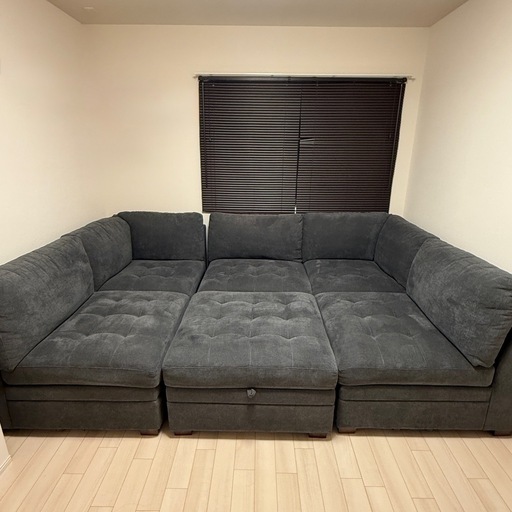 Thomasville 布製モジュラーソファ6ピース ベージュ 収納オットマン付