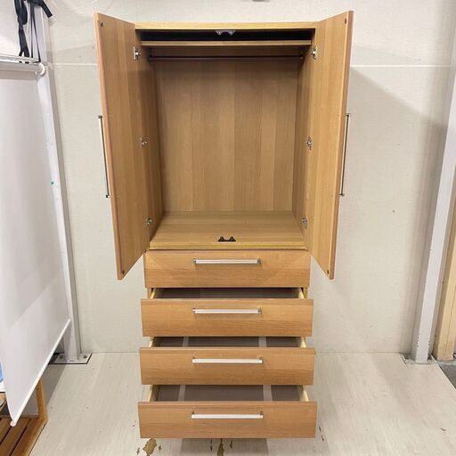  24771  引き出し4杯衣類収納、ワードローブ、クローゼット、服吊チェスト 梅崎木工   ◆大阪市内・東大阪市他 6,000円以上