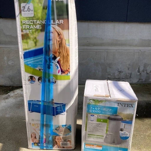 INTEX プール　ポンプ、カバー 、塩素試験紙付き260✖️160✖️65cm