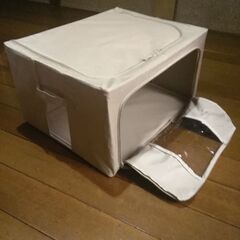 組立式　軽量衣装ボックス(布製)　ダブルファスナー　折りたたみ可能　アイボリー　天上・前面開閉式の画像