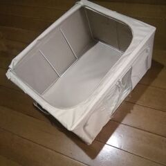 組立式　軽量衣装ボックス(布製)　ダブルファスナー　折りたたみ可能　アイボリー　天上・前面開閉式の画像