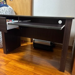 ダークブラウン デスク 幅120×奥行60×高さ75cm／スライド棚付きの画像
