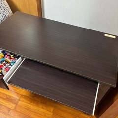 ダークブラウン デスク 幅120×奥行60×高さ75cm／スライド棚付きの画像