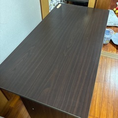 ダークブラウン デスク 幅120×奥行60×高さ75cm／スライド棚付きの画像