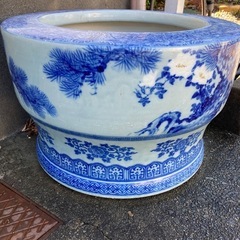 火鉢　陶器　睡蓮鉢　メダカ鉢　ガラス玉　昭和の画像