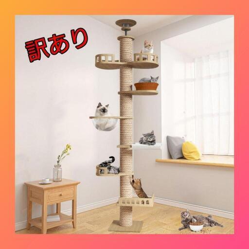 【訳あり】キャットタワー 突っ張り 木製 キャットツリー 木登りタワー 新品 木登りキャットタワー KCCT‐244 グレー（GY）:アイリスオーヤマ