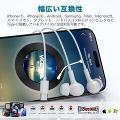 有線イヤホン 音量調整可能 USB Type-C ホワイトの画像