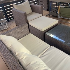ガーデンテーブルセット 雨ざらし ラタン調 の画像