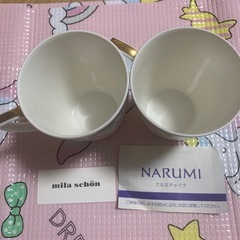 ナルミ　mila schon レースフラワー柄ペアマグカップ2個セット 未使用 花柄 ブルー ホワイトの画像