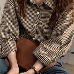 女性用カジュアルチェック柄長袖シャツ 長袖トップスの画像