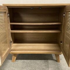 シギヤマ家具 サイドボード/キャビネット 幅80 クロスタイム80 OAK ルーバーデザイン 北欧風 リビング収納 中古家具 店頭引取歓迎 R9899の画像