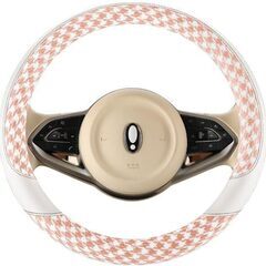 ハンドルカバー 軽自動車 ステアリングカバー 38cm用 ピンク / ホワイト２トーン ナパレザーの画像