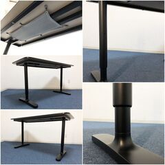 イケアBEKANT 140×60長方形デスク 木目調ブラック机 IKEA手動式昇降機能 アジャスター付き脚部 ワークデスク・作業台・パソコンデスクの画像