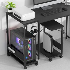 Holdm pcラック 昇降式 ガレリア ゲーミングpc ワゴン パソコンラック キャスター付き 高さ調整可能 幅65×奥行32×高さ67～92cm pc デスクトップ cpuスタンドサイドワゴン置き台 複合機 PCラック サイドデスク・L字デスク・プリンターの画像