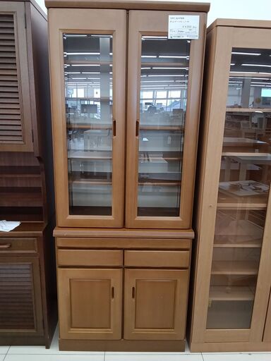☆ジモティ割あり☆ 松田家具 食器棚 ダークブラウン H205×W140×D48