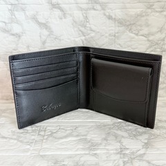 財布　メンズ　二つ折り　レザー　本革　スキミング防止　黒　ブラックの画像