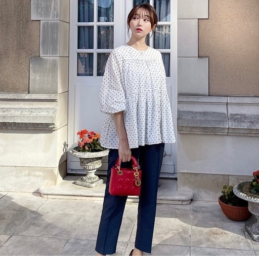 ドット柄オーガニックコットンティアードチュニック /