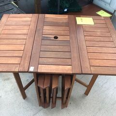【ジャングル・ジャングル岩出店】【A822】木製ガーデンテーブルセット 中古 家具 和歌山 岩出市 紀の川市 海南市の画像