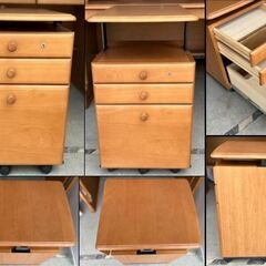 【セール】カリモク家具 カントリー調 学習机 学習デスク/ブックスタンド/ワゴン/チェア 4点セット 木製 子ども部屋　/DJ-1277の画像