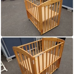 ● カトージ KATOJI  ベビーベッド ナチュラルカラー 木製  コンパクトサイズ W940 ×D660×H915mm 開閉式 下段収納 中古 ③の画像