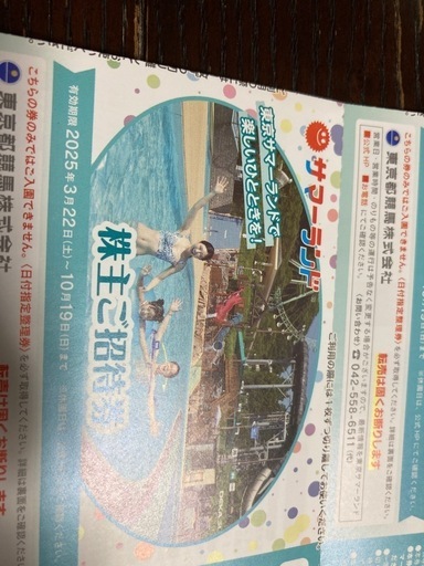 東京サマーランド　入園無料券　4枚セット　バラ売りも要相談