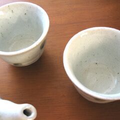 光陽陶器 急須 白 湯呑み/径8×H5.8cm×2 翡翠玉茶器揃えの画像