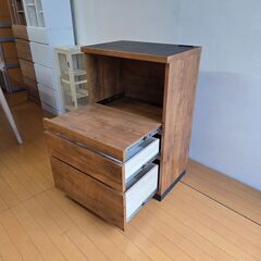 未使用訳あり キッチンカウンター 幅60cm 高さ92.5 ヴィンテージ ブラウン 背面化粧 収納 間仕切り 食器収納 レンジ台 レンジボードの画像